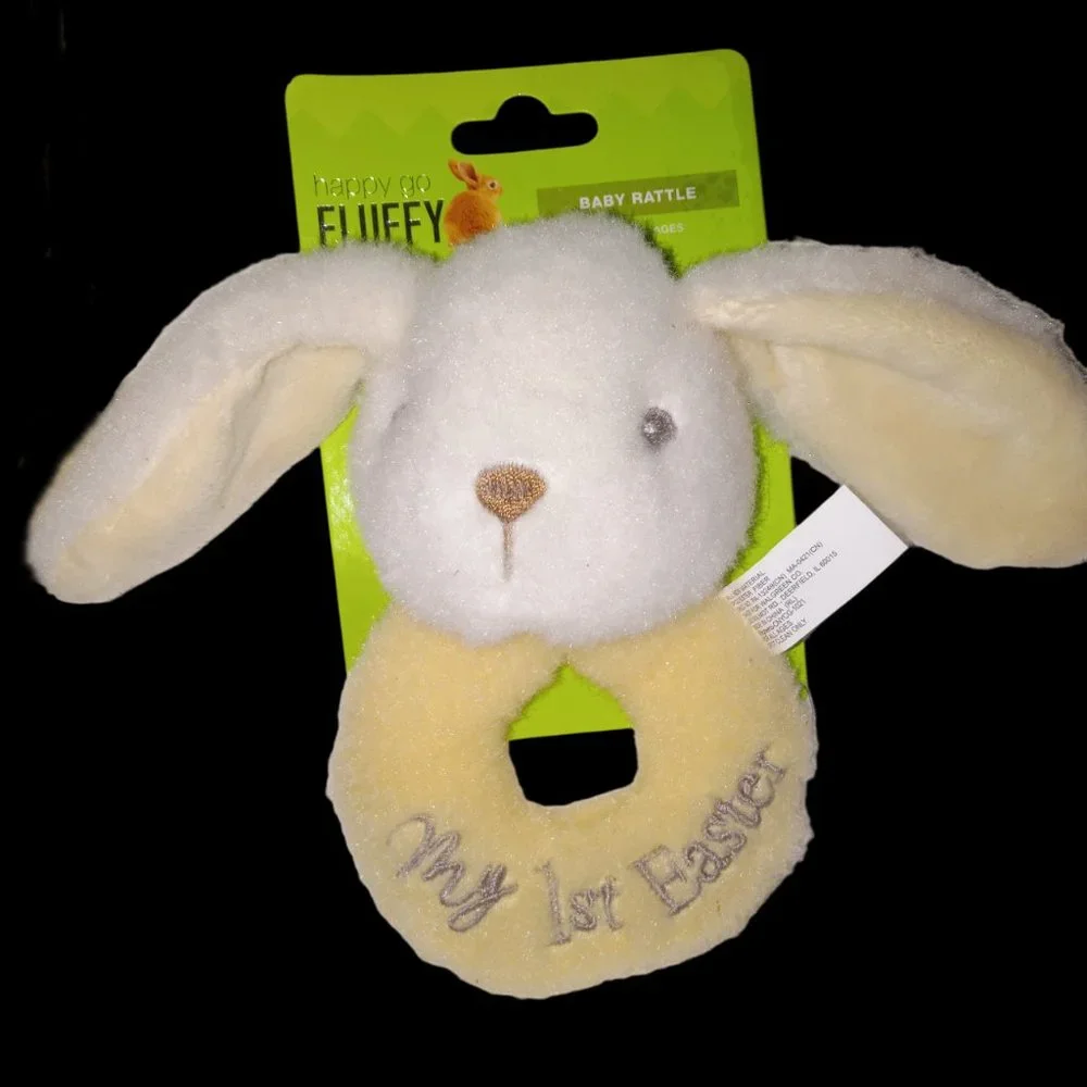 Happy Go Fluffy Baby’s My 1st Easter Bunny Bib, Rattle, and Booties - New!